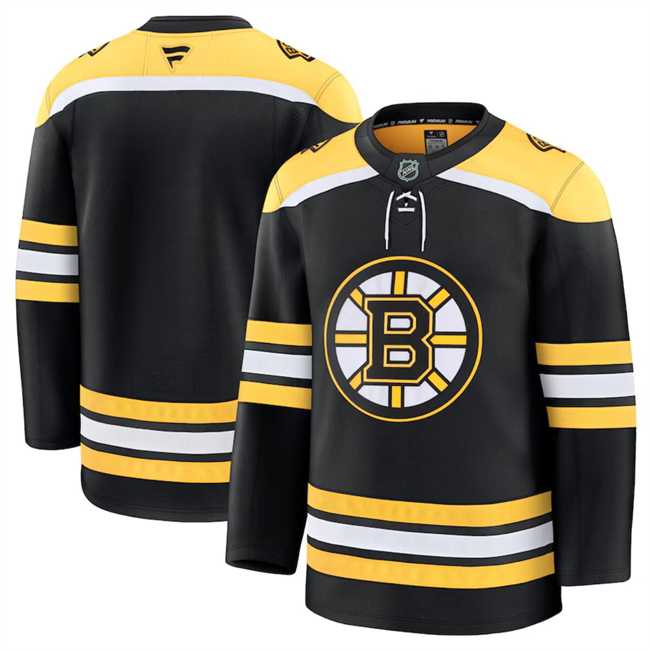 Mens Boston Bruins Custom Black 2024-25 Home Stitched Hockey Jersey